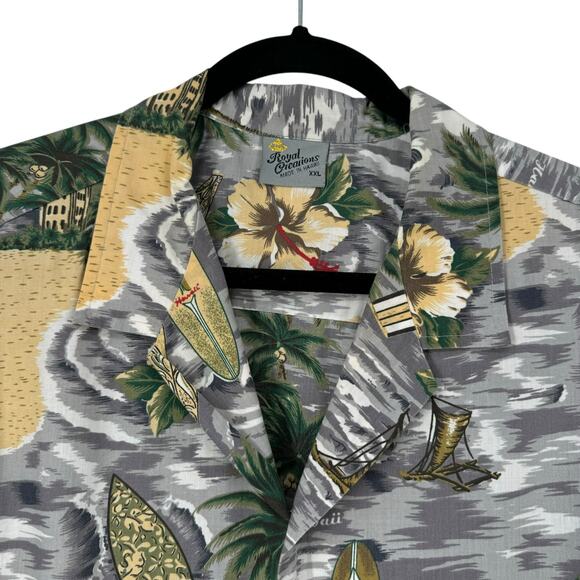 Royal Creations Hawaii Surf Hibiscus Button Down Shirt XXL Short Sleeve Aloha - Picture 3 of 12